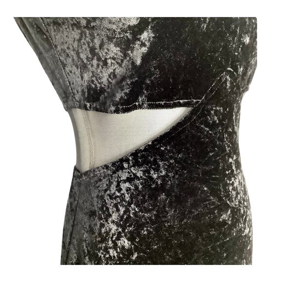 All That Jazz Vintage Black Crushed Velvet Maxi Dress Sheer Cutouts Medium - Picture 4 of 10